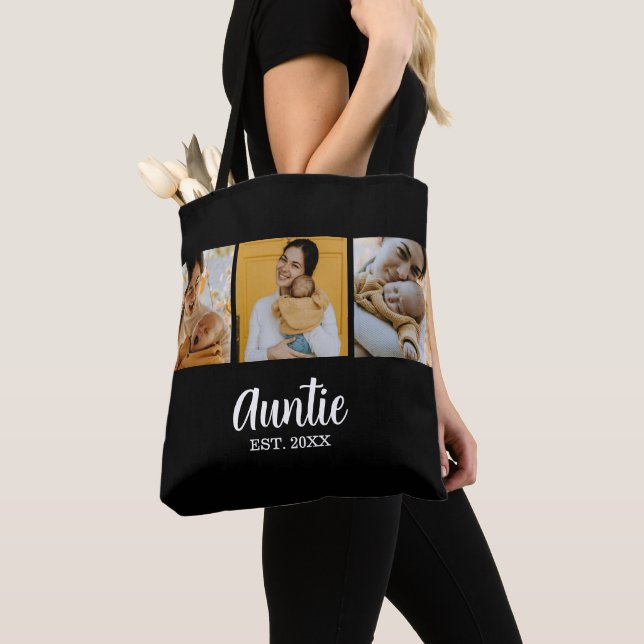 Tote Bag Auntie Established Modern Script Black 3 Photo (De près)