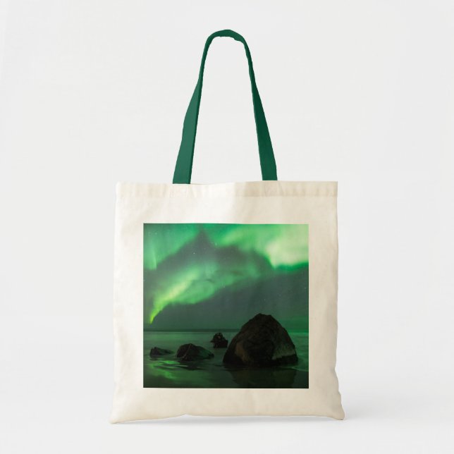 Tote Bag Aurora Borealis | Lofoten Beach Norvège (Devant)