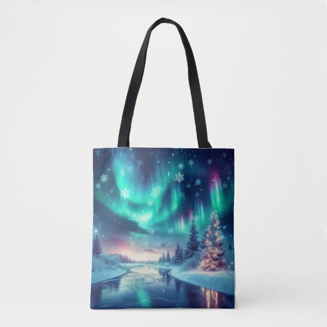 Tote Bag aurora borealis/Noël/hiver (Devant)