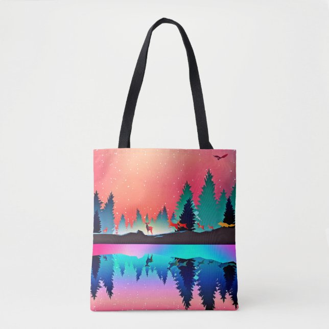 Tote Bag aurore de montagne de la forêt de cerfs coloré (Devant)