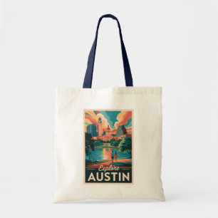 Tote Bag Austin Texas Skyline Travel Art Vintage