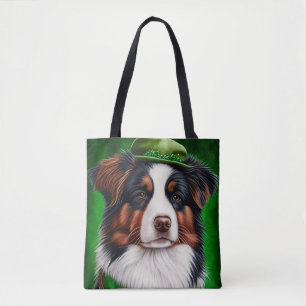 Tote Bag Australian Shepherd dog en tenue de St. Patrick's 