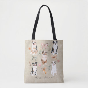 Tote Bag Australian Shepherd Mom & Aussie Mama Coquette Bow