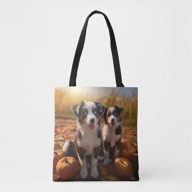 Tote Bag Australian Shepherd Puppy Citrouille de plaisir d' (Devant)