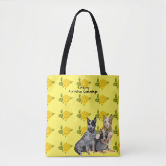Tote Bag Australien Cattledog et roses jaunes