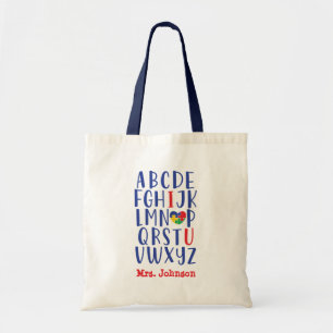 Tote Bag Autisme Enseignant Alphabet Personnalisé