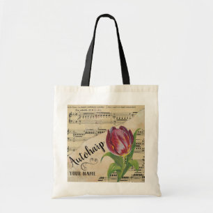 Tote Bag Autoharp Tulip Partition Vintage Musique Customisé