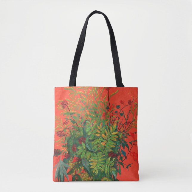 Tote Bag Automne Floral Rowan Feuilles, Aînés Berries sur O (Devant)