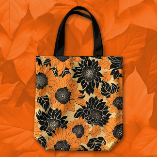 Tote Bag Automne Orange et noir Dahlia Floral