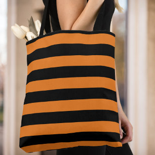 Tote Bag Automne rayé noir et orange inspiré