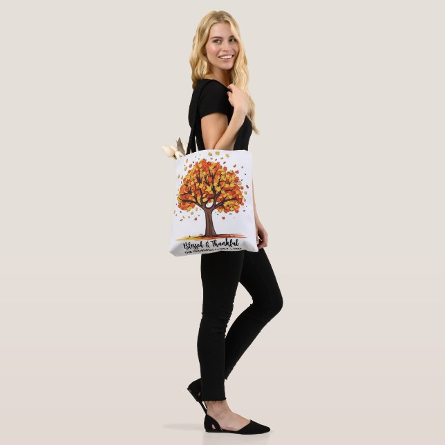 Tote Bag Autumn Fall Tree Happy Thanksgiving Blessed (Sur le modèle)