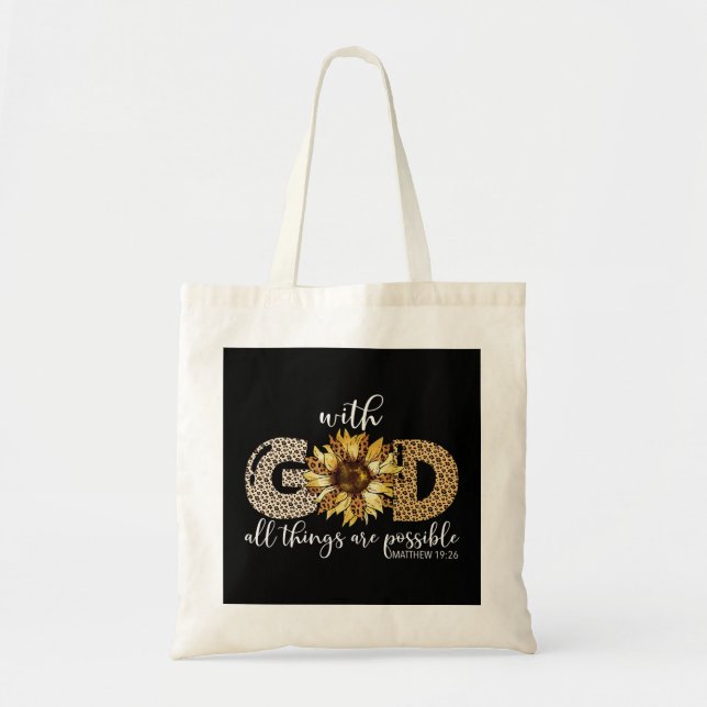 Tote Bag Avec Dieu, Tout Est Possible Léopard Tournesol (Devant)