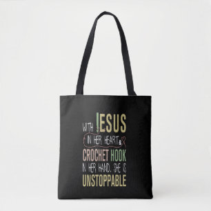 Tote Bag Avec Jésus Dans Son Coeur Crochet Hook Dans Sa Mai