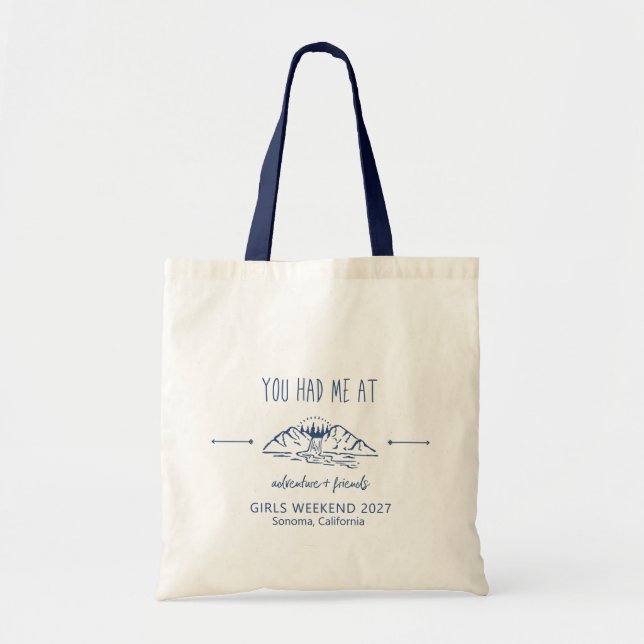 Tote Bag Aventure + Amis Filles Week-end Getaway Custom (Devant)