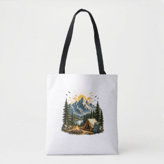 Tote Bag Aventure de camping en montagne Coucher de soleil