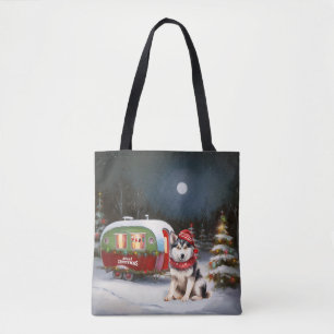 Tote Bag Aventure de Noël de la caravane de Husky sibérien