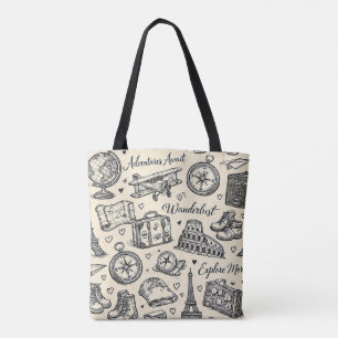 Tote Bag Aventures de voyage vintage motif sans couture