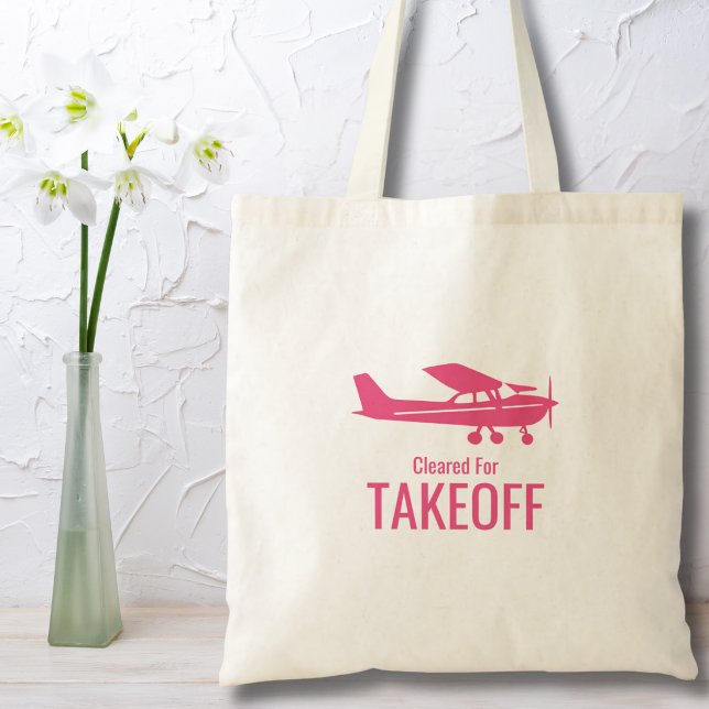 Tote Bag Avion Cessna rose autorisé au décollage drôle (Créateur téléchargé)