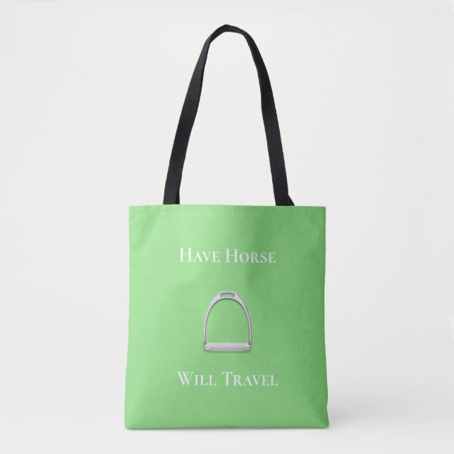 Tote Bag "Avoir Cheval Voyage" Stirrup Fer Lime Vert (Devant)
