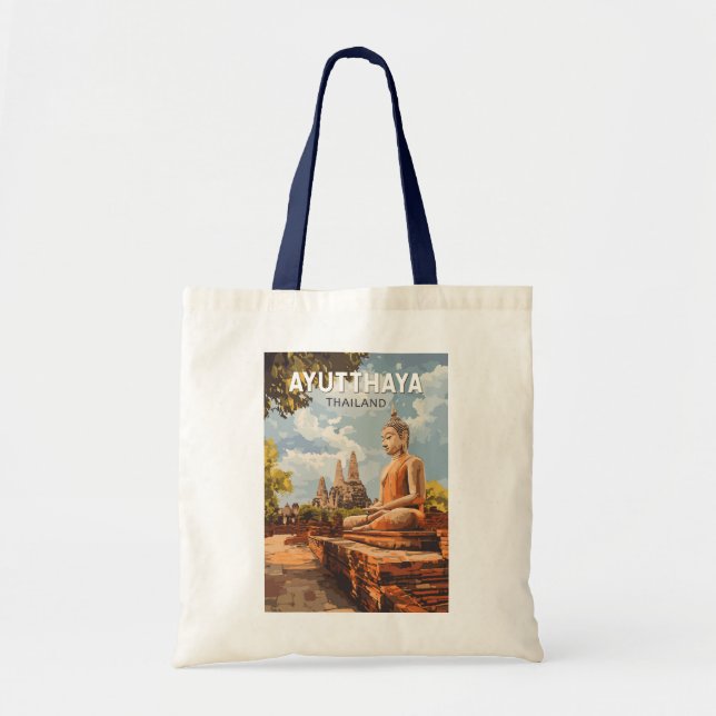 Tote Bag Ayutthaya Thaïlande Travel Art Vintage (Devant)