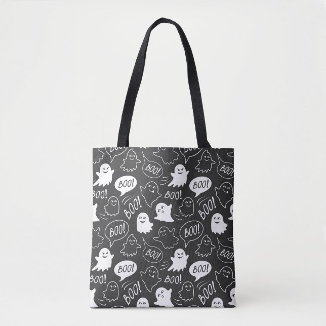 Tote Bag B&W Cute Doodle Halloween Motif (Devant)