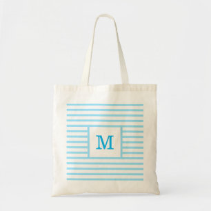 Tote Bag Baby Blue and White Stripes Custom Monogram