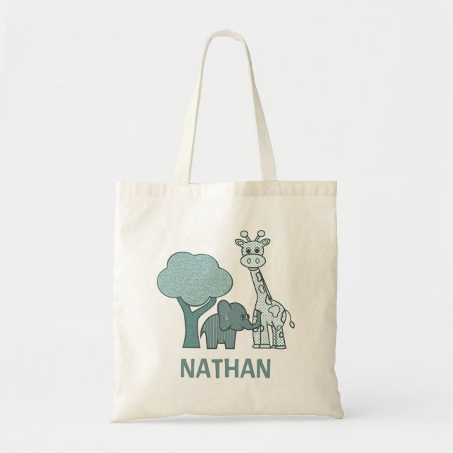 Tote Bag Baby Boy Elephant et Giraffe Personnalisé (Devant)