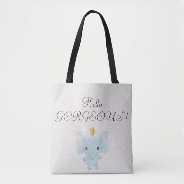 Tote Bag Baby Elephant, Couronne d'or - Bonjour magnifique (Devant)