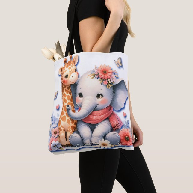 Tote Bag Baby Elephant et bébé Giraffe Besties Diaper (De près)