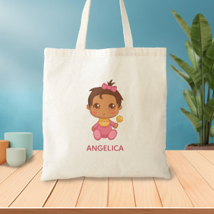 Tote Bag Baby Girl Pink Jumpsuit Nom personnalisé