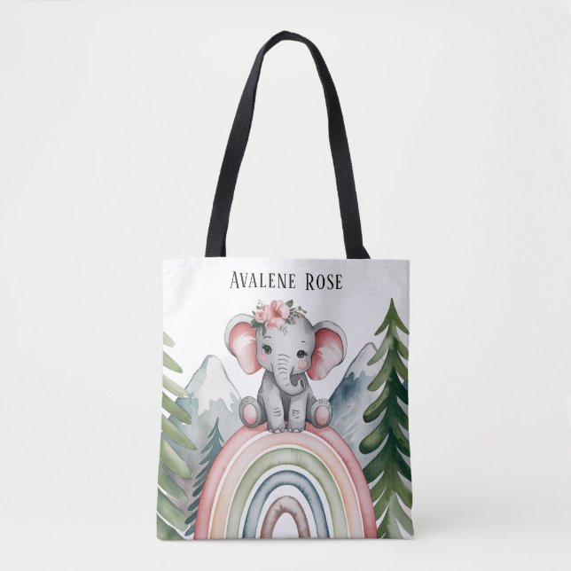 Tote Bag Baby shower arc-en-ciel Whimsical Elephant Favoris (Devant)
