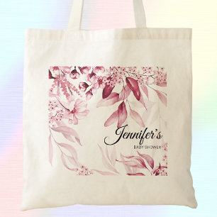 Tote Bag Baby shower de fleurs d'art élégant rose foncé