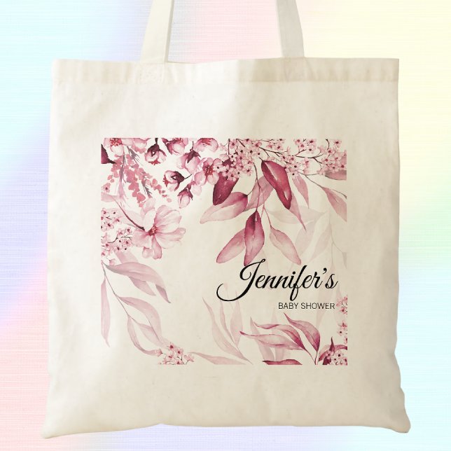 Tote Bag Baby shower de fleurs d'art élégant rose foncé (Créateur téléchargé)