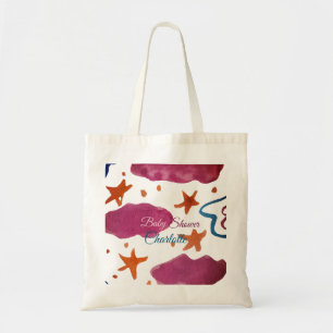 Tote Bag Baby shower nuages rose bleu ajouter nom aquarelle