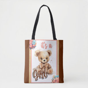 Tote Bag Baby shower Ours rose Boho