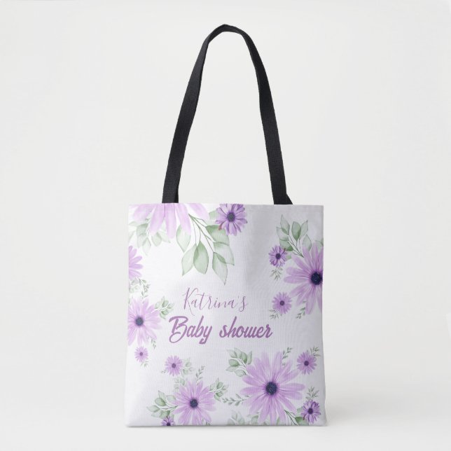 Tote Bag Baby shower personnalisé de fleurs d'aquarelle vio (Devant)