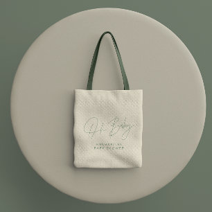 Tote Bag Baby shower script moderne sauge vert élégant