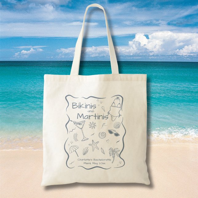 Tote Bag Bachelorette côtière de Martinis et Bikinis tirés  (Créateur téléchargé)