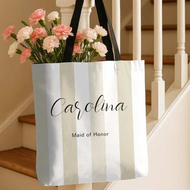 Tote Bag Bachelorette de la mariée en bande beige (Créateur téléchargé)