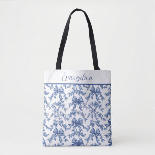 Tote Bag Bachelorette de mariée de Toile Bleu et Blanc