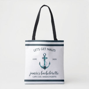 Tote Bag Bachelorette marine et blanche personnalisée