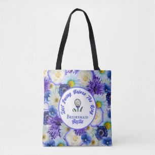 Tote Bag Bachelorette Party Golfing Fleurs bleues et blanch
