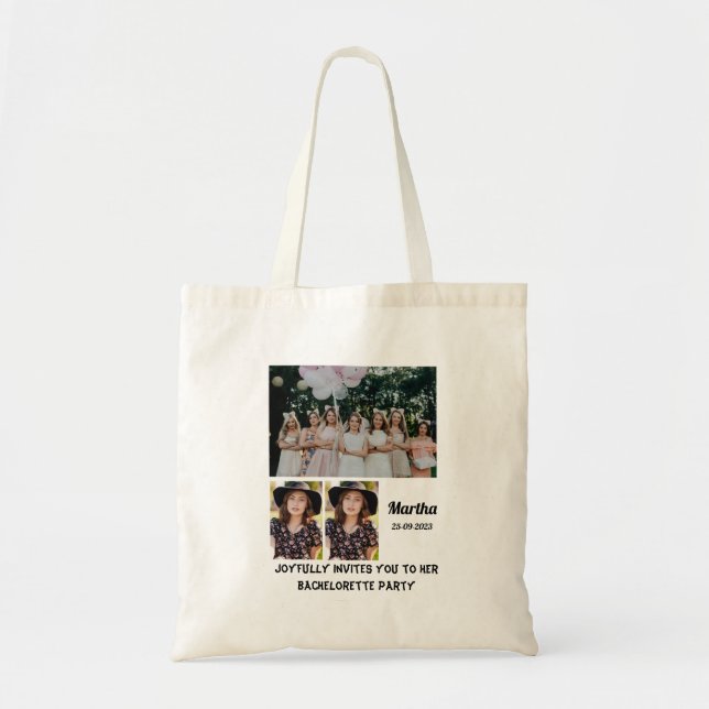 Tote Bag Bachelorette Party personnalisé 3 Photo Collage (Devant)