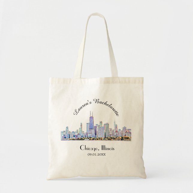 Tote Bag Bachelorette personnalisée Chicago Skyline (Devant)