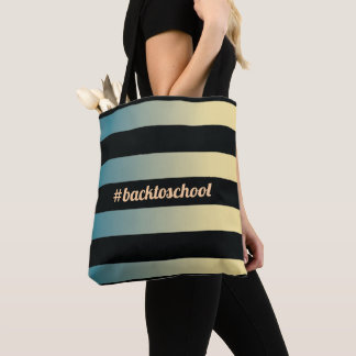 Tote Bag "#backtoschool"enseignant d'or bleu et de rayures 