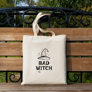 Tote Bag Bad Witch Black and White Stars Halloween