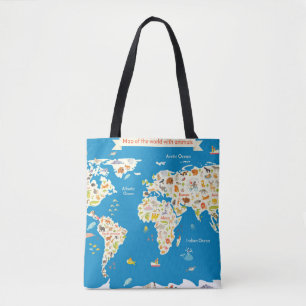 Tote Bag Badine la carte du monde avec des animaux