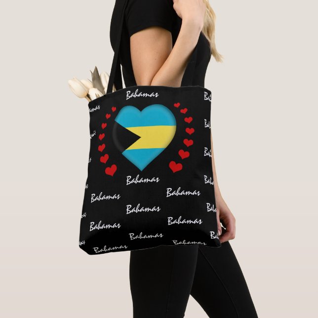 Tote Bag Bahamas Flag & Heart, Bahamas Flag fashion/sport (De près)