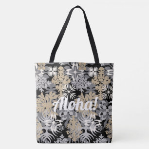 Tote Bag Baie d'Anahola Floral Abstrait Hawaïen Noir