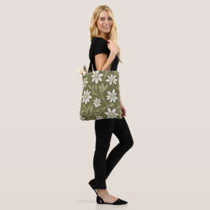 Tote Bag Baisson blanc tropical sur vert olive Élégant